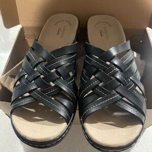 Clarks Lexi Selina Black Leather Sandals
